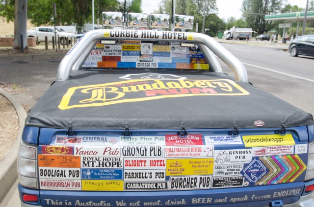 Has the driver of this ute been on a pub crawl ?
