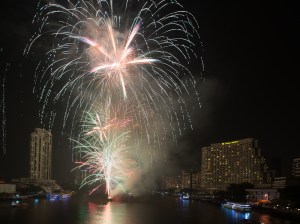 Fireworks over Chao Phraya river, Bangkok