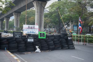 Barricades have been put up following attacks on the protest sites