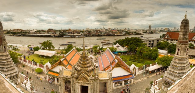 Panorama taken from half way up the main "Phrang" of Wat Arun